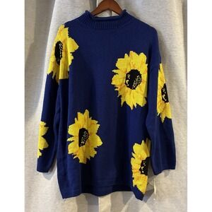Vintage Adrienne Vittadini Sunflower Knit Sweater Size Large NOS